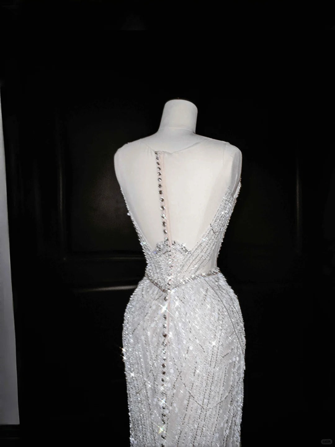 Gorgeous Light Grey Mermaid Round Neck Sequined Tulle Long Prom Dresses Formal Evening Dress RF0480
