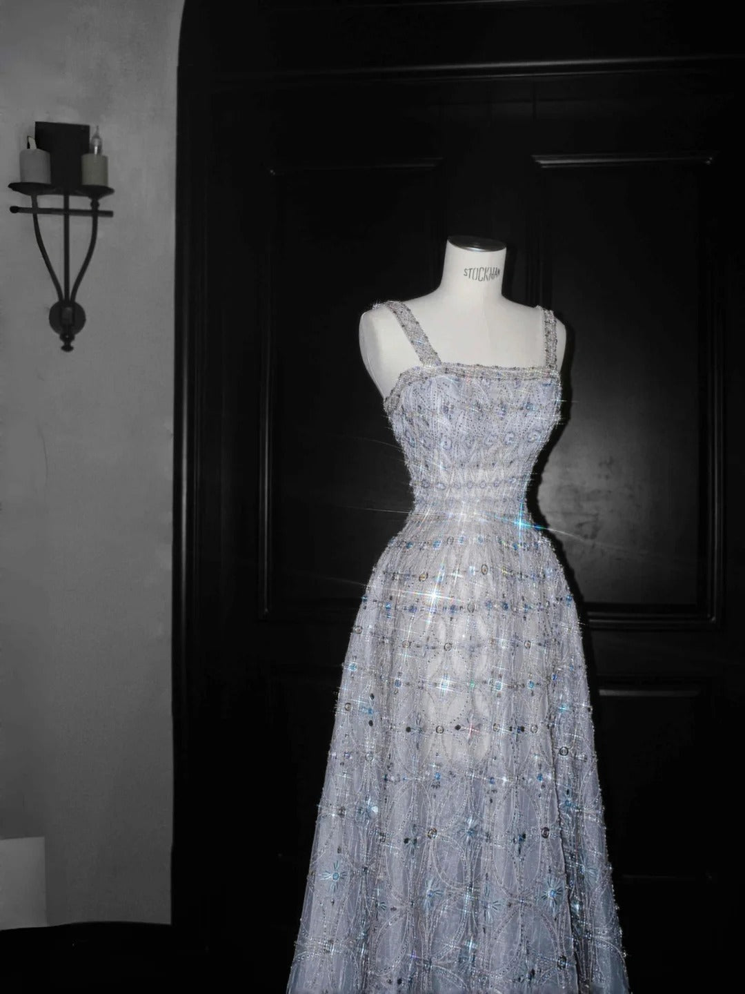 Princess Style A-Line Spaghetti Straps Tulle Rhinestone Long Prom Dresses Sweet 16 Dresses RF0495