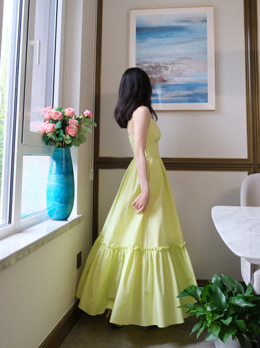 Yellow Spaghetti Strap A-Line Fashion Dress RF0550