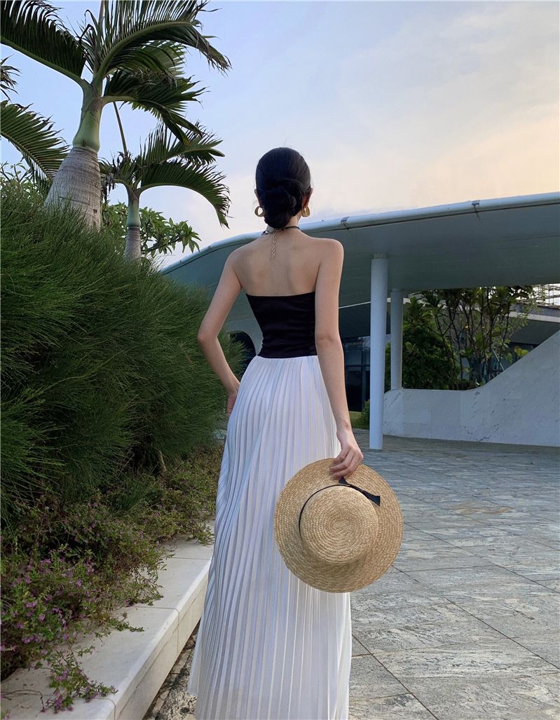 Elegant Hepburn Style Strapless Black Summer Maxi Dress RF0669