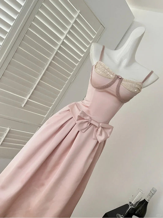 Sweet Pink Spaghetti Strap A-Line Satin Short Porm Dresses Formal Evening Gowns RF0680