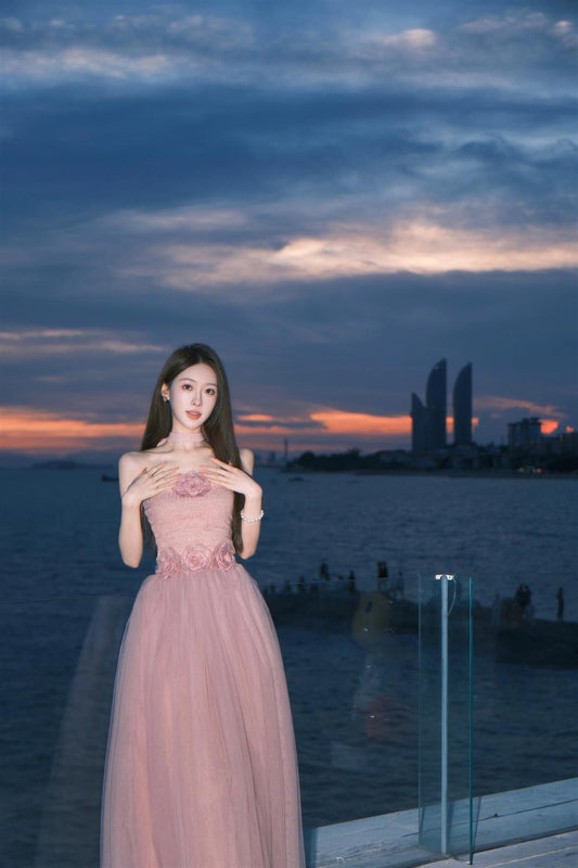 Sweet Pink Strapless Tulle Summer Dress RF0712