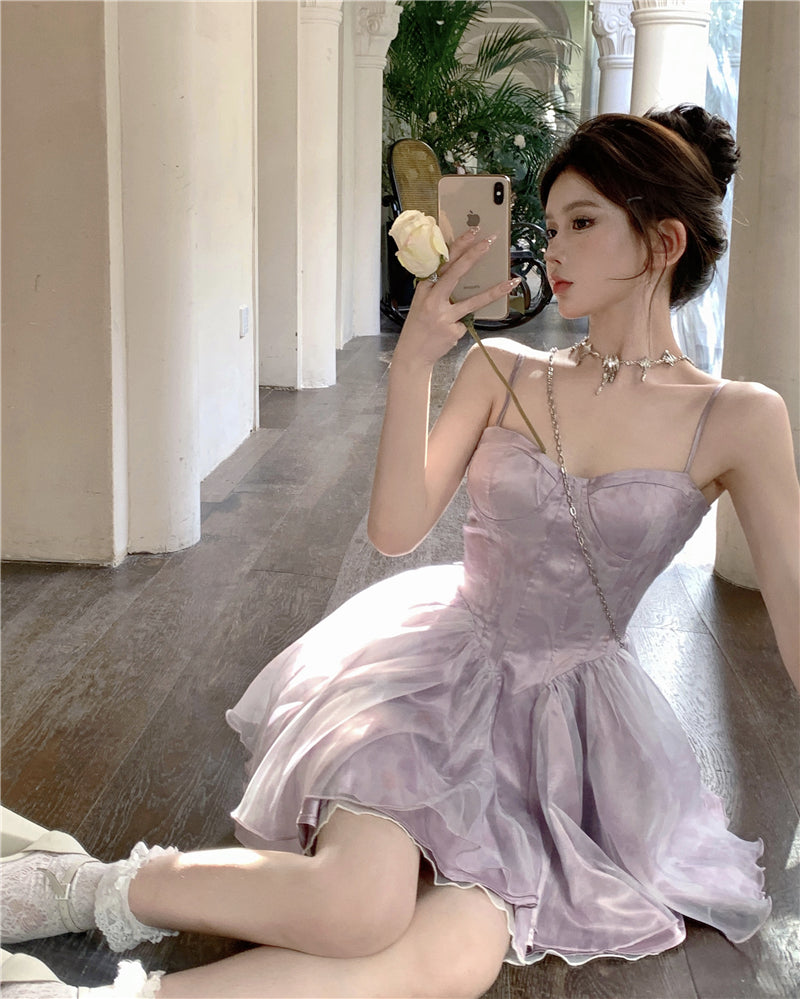 Cute Purple Spaghetti Straps A-Line Short Party Dresses Homecoming Dress RF0716