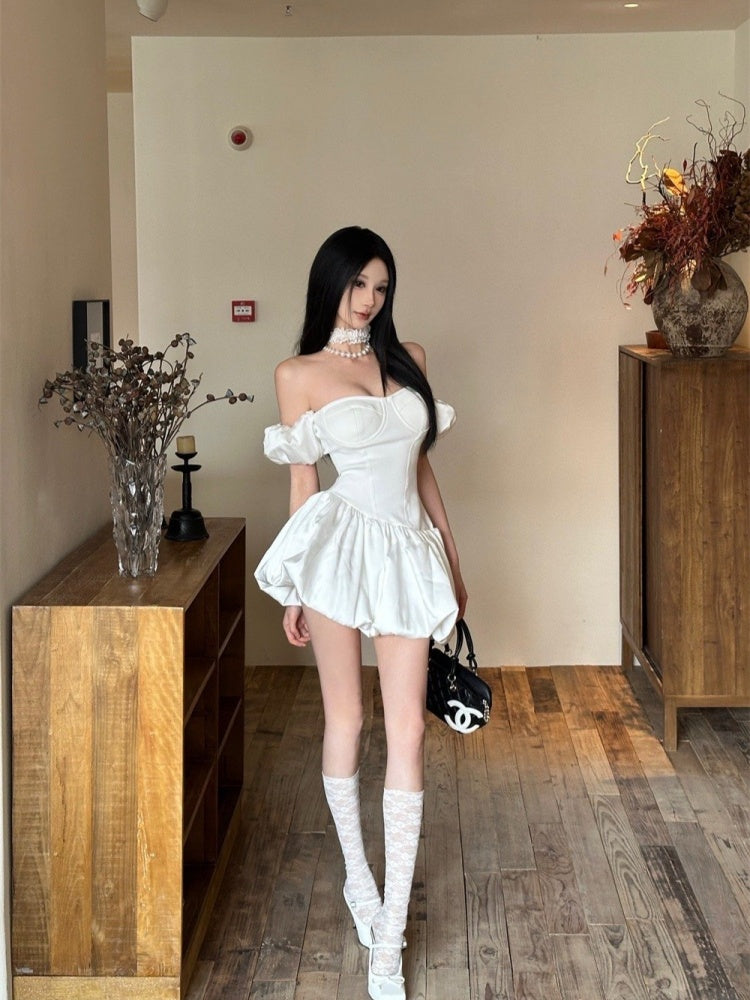 Sexy White Off Shoulder A-Line Satin Short Prom Dresses Homecoming Dress RF0717