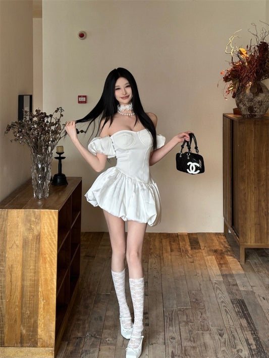 Sexy White Off Shoulder A-Line Satin Short Prom Dresses Homecoming Dress RF0717