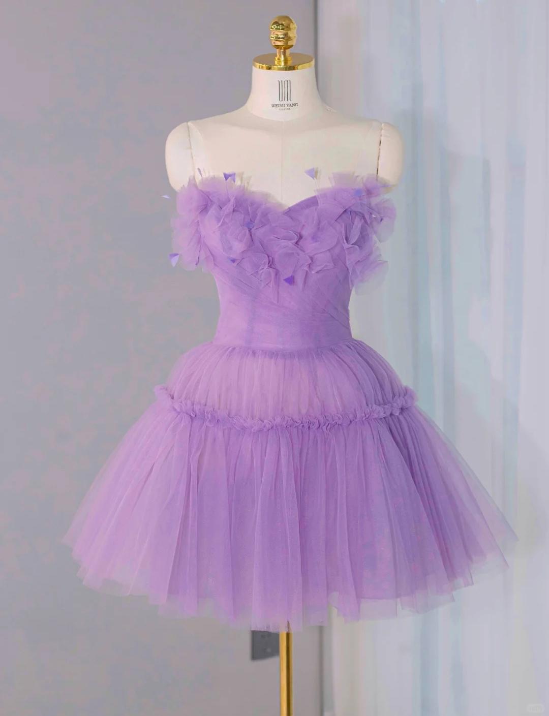 Gorgeous Purple Strapless A-line Tulle Short Prom Dresses Homecoming Dress RF0735