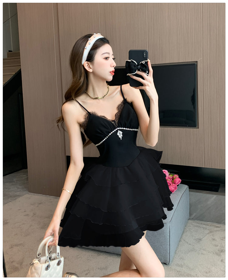 Sexy Black Spaghetti Strap A-Line Chiffon Short Homecoming Dresses RF0777
