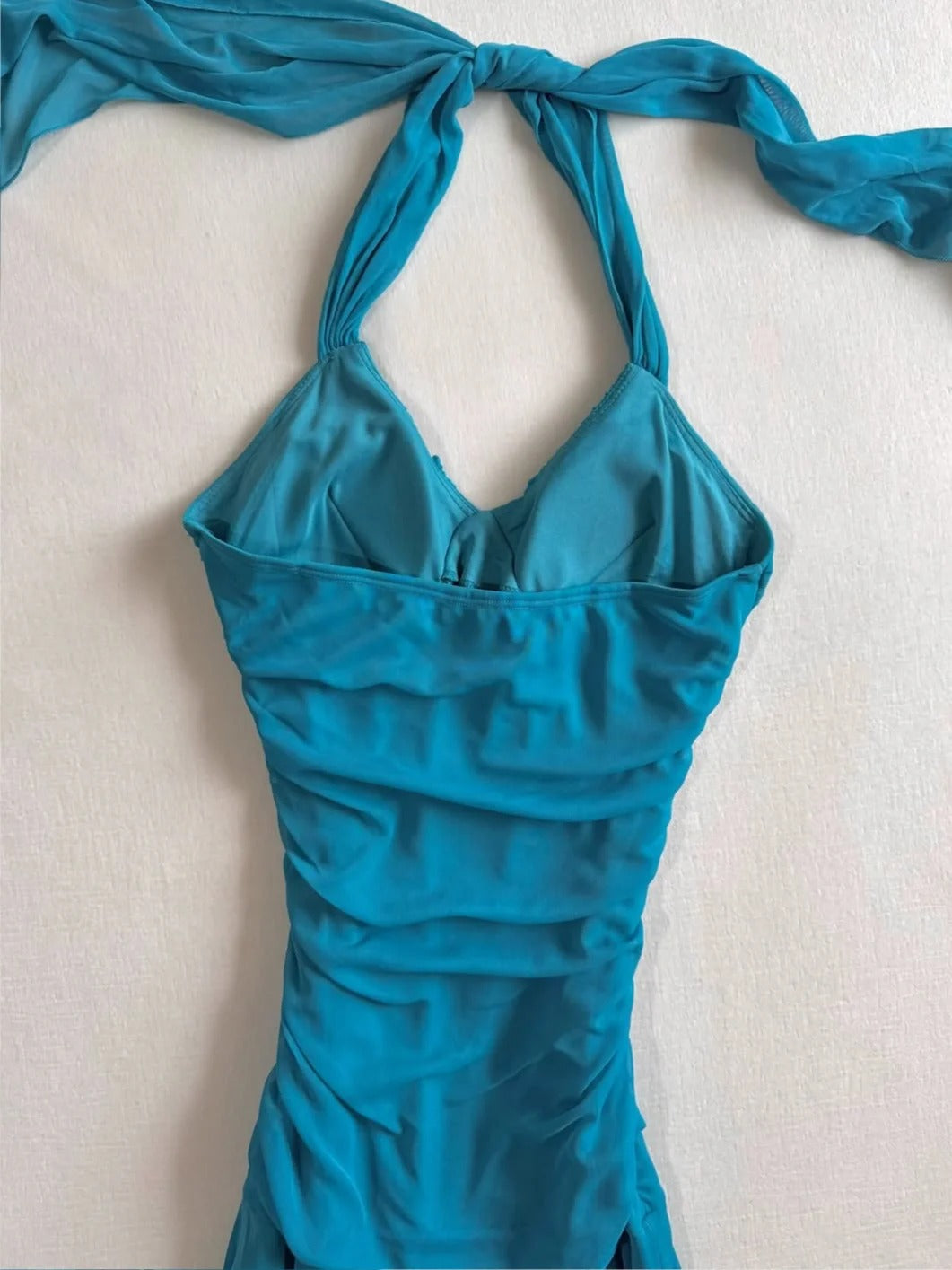 Vintage Blue Halter Mermaid Chiffon Short Prom Dresses Homecoming Dresses RF0782
