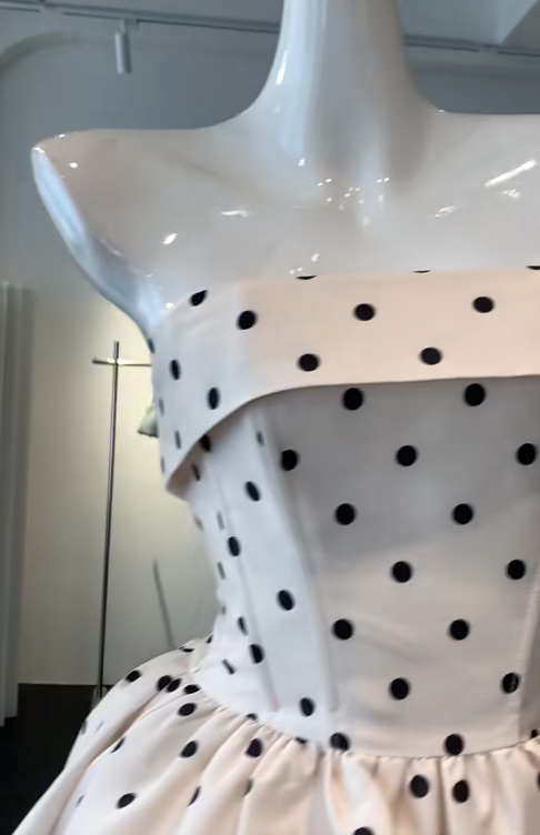 Sweet Strapless White A-Line Polka Dot Satin Short Party Dress Homecoming Dresses RF0819