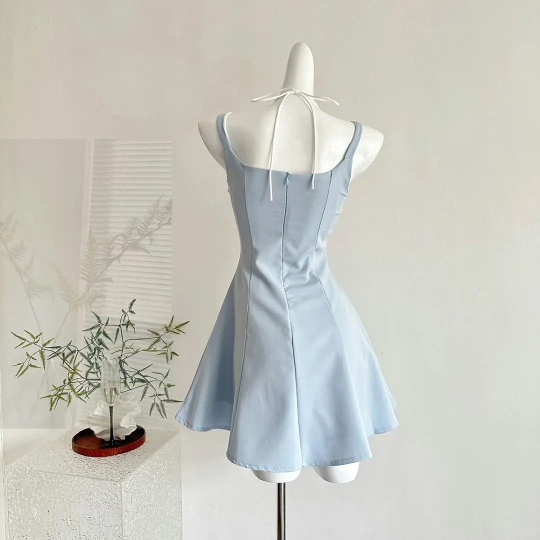 Chic Blue Spaghetti Straps Sheath Satin Short Party Dresses Homecoming Dresses RF0843