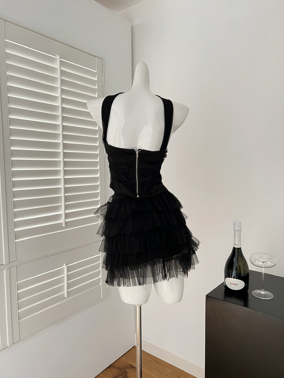 Black Strapless Sheath Tulle Applique Short Party Dress Fashion Homecoming Dress RF0859