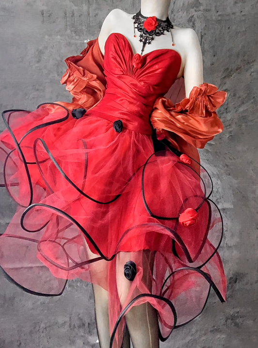 Stunning Red Sweetheart A-Line Tulle Short Prom Dresses Homecoming Dresses RF0865