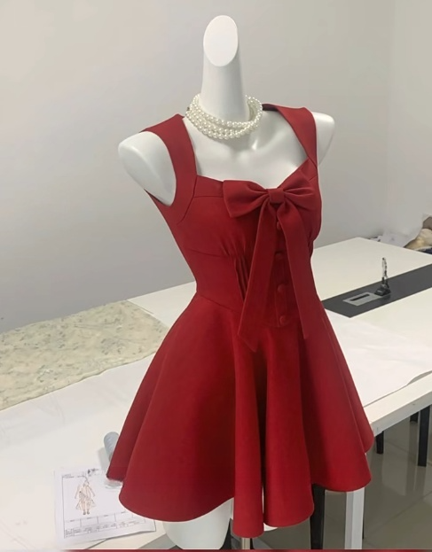 Elegant Burgundy Square Neck A-Line Satin Short Prom Dresses RF0876