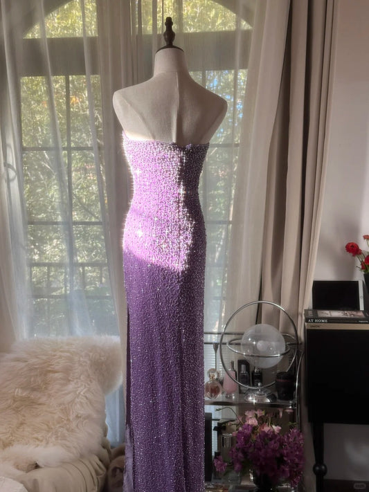 Gorgeous Purple Strapless Sheath Beaded Prom Dresses Formal Evening Dress RF0898