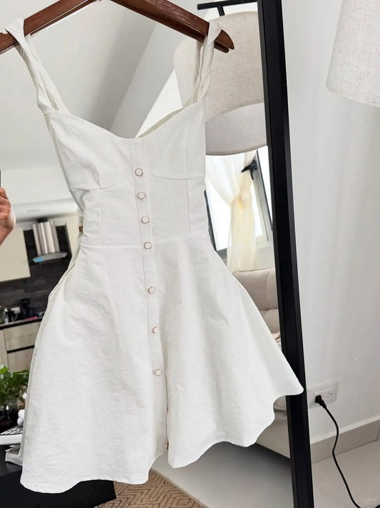Sweet White Spaghetti Straps A-Line Satin Short Cocktail Party Dress RF0907