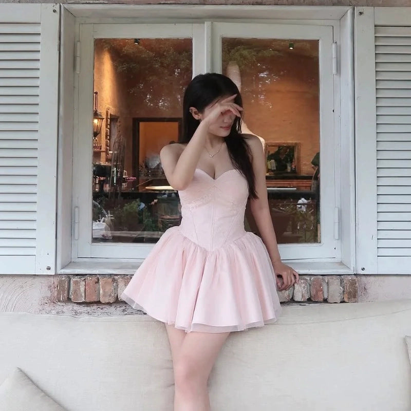 Gorgeous Pink Sweetheart Neck A-Line Lace Tulle Short Evening Dress for Birthday & Graduation Party RF0930