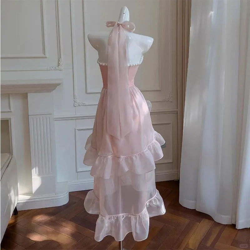 Cute Pink Halter Neck Hi-Lo Tulle Birthday Prom Dresses Fashion Homecoming Dress RF0954