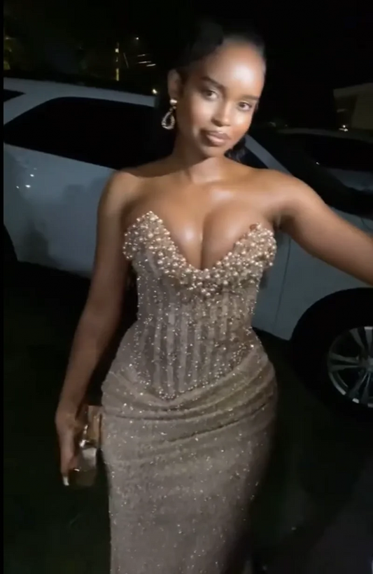 Luxury Pearls Prom Dresses Sweetheart Corset Mermaid Long Party Dress Sequin Graduations Gowns Evening Dress For Women AB1534