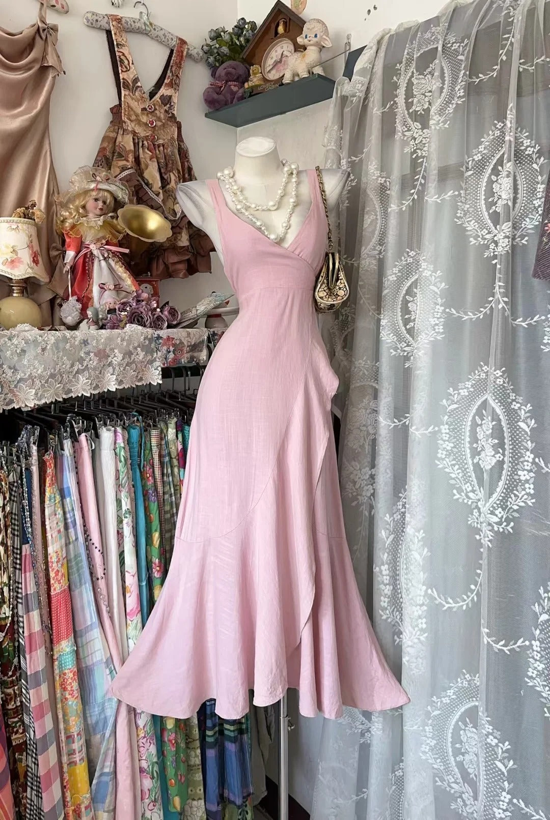 Prom Dress Mermaid V Neck Pink With Ruffled Romantic Evening Gown for Prom RB9800