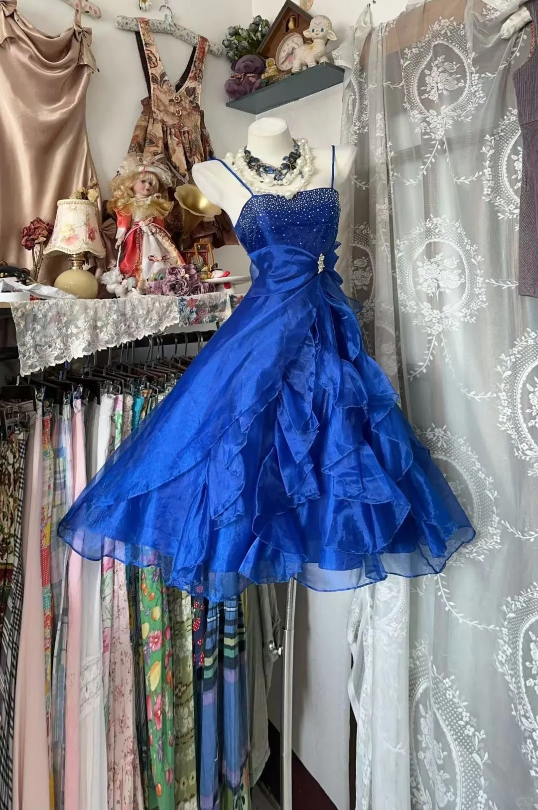 Cute Ball Gown Spaghetti Strap Royal Blue 16th Birthday Gown Homecoming Outfits N3600