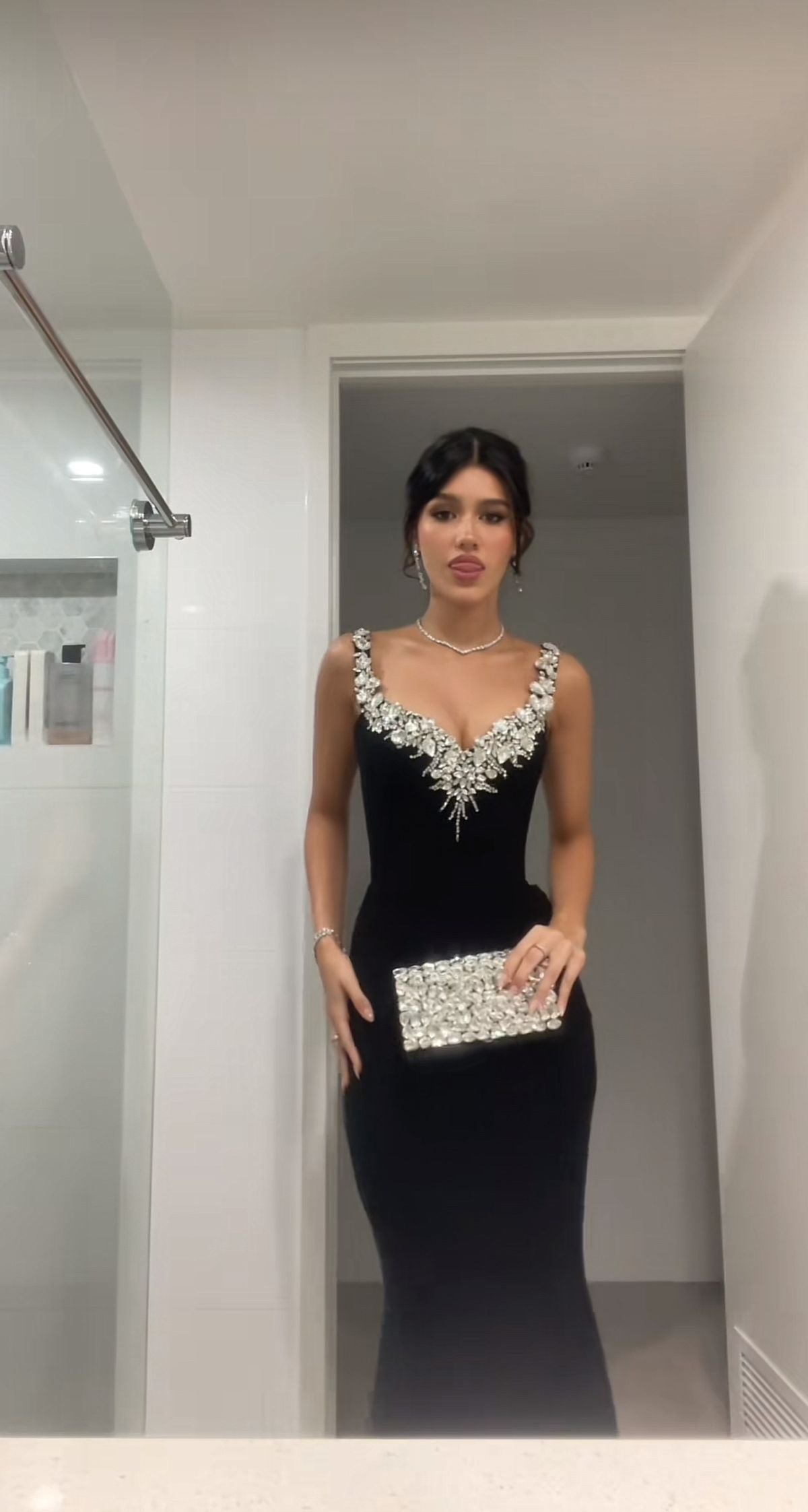 Prom Dress Sexy Mermaid Straps Black Tie With Silver Beading Long Graduation Party Dresses RC1017