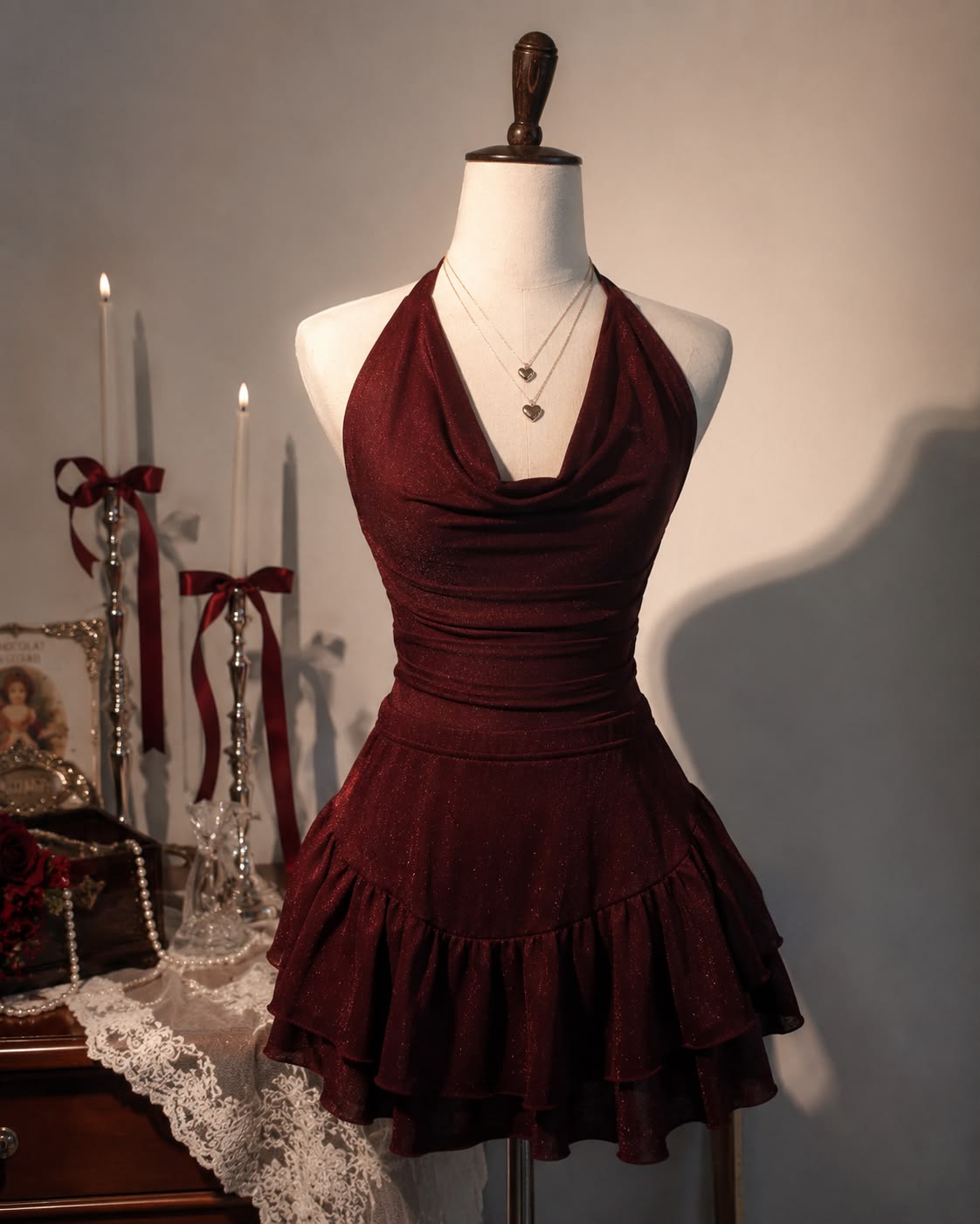 Aesthetic Hoco Photo Ideas A line Halter Burgundy Short Homecoming Dresses Senior Year Cocktail Hoco Outfits RB8912