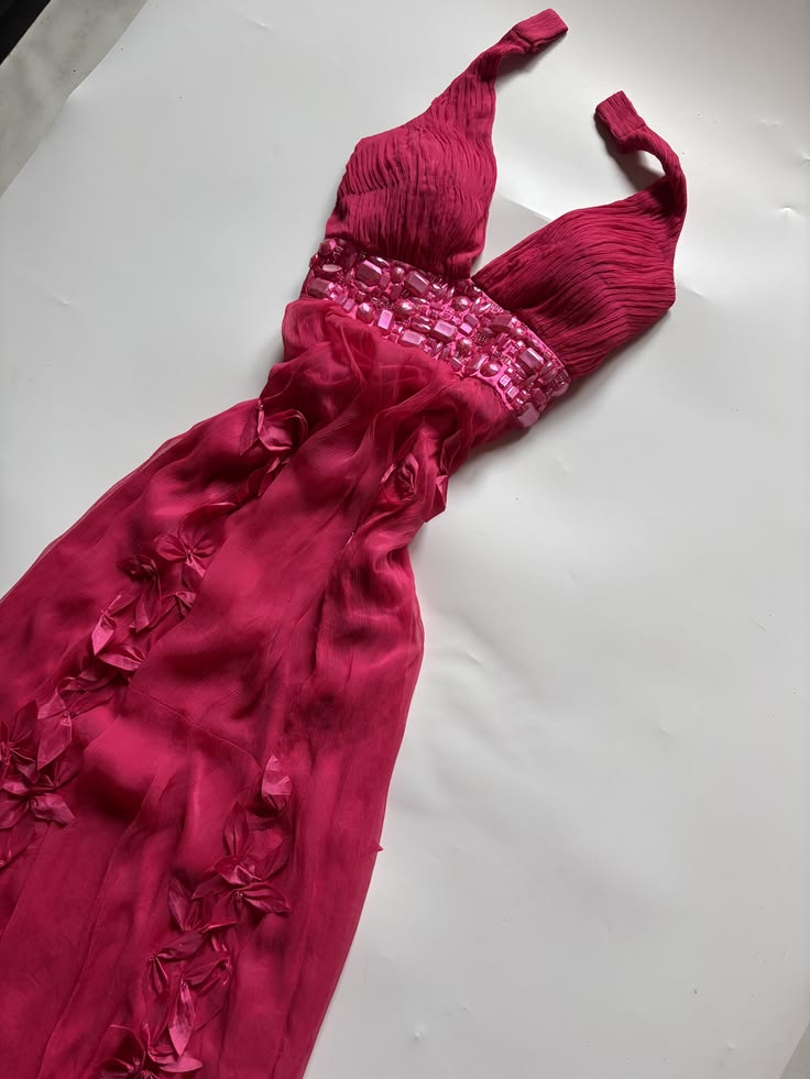 New Women’s Long Prom Dress A Line V Neck Hot Pink Chiffon Elegant Formal Graduation Party Gown RB9506