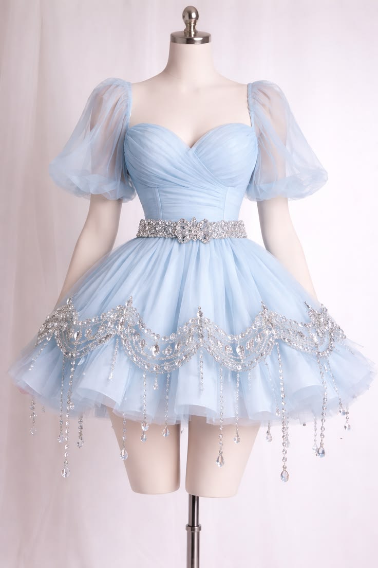 Cute Ball Gown Sweetheart Light Blue Tulle Short With Half Sleeves Homecoming Dress Inspo Ideas Mini Party Dresses RB6882