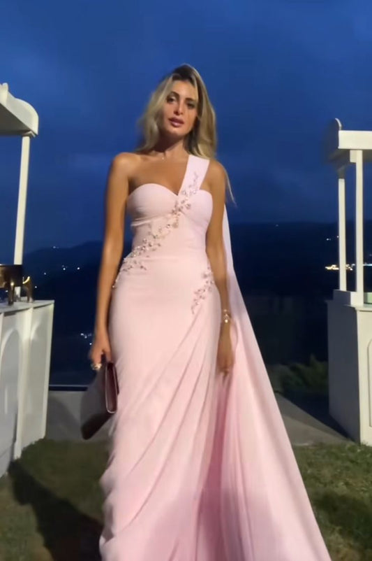 Sexy Mermaid Women's Evening Dresses Sleeveless Prom Gowns Customized One Shoulder Backless Applique AB921