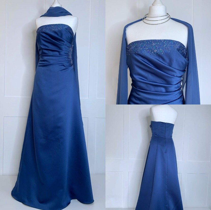 Vintage A line Strapless Royal Blue Satin For Women Party Dresses Formal Prom Dresses 22th Birthday Gown AB1344