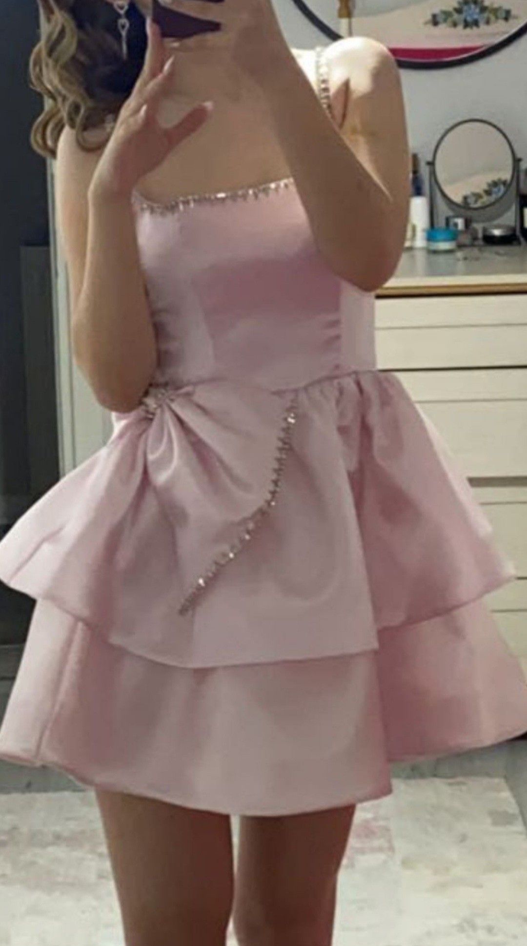 Cute A line Spaghetti Strap Pink Satin Mini Homecoming Dresses High Shool Grad Hoco Outfits RB4580
