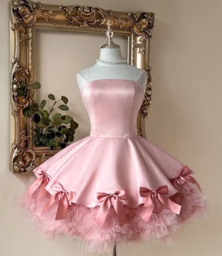 Dream Ball Gown Strapless Pink Satin Party Dress Short Mini 18th Birthday Dresses Hoco Outfits RB3528