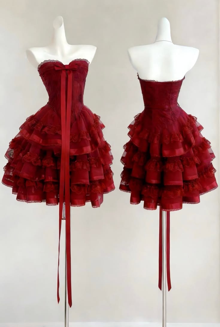 Chic Ball Gown Sweetheart Lace Burgundy With Ruffled Homecoming Dress Inspo Short Graduation Dresses RB6890