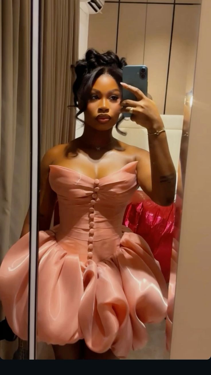 Dream Ball Gown Strapless Pink For Barbie Black Girls Party Dress Short Mini 18th Birthday Dresses Hoco Outfits RB3534