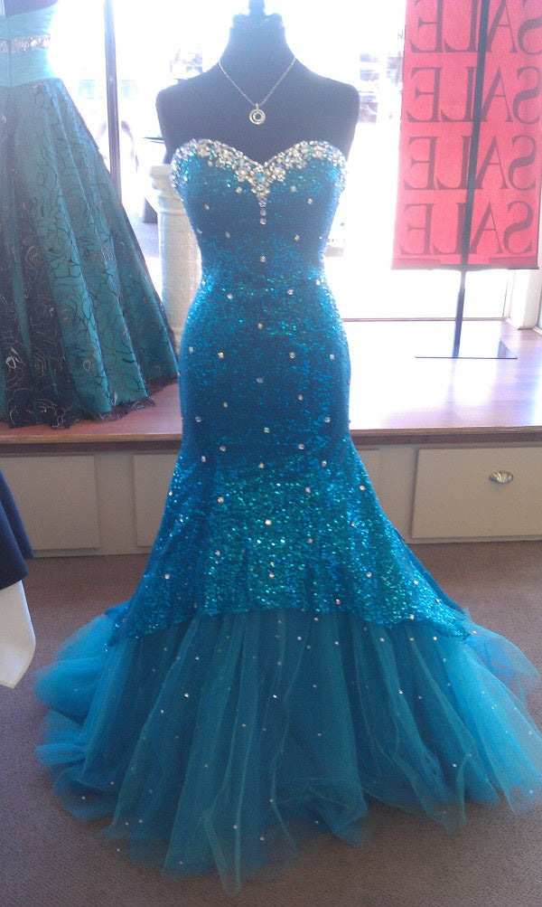 Shinning Mermaid Sweetheart Blue Sequins For Women Party Dresses Long Formal Prom Dress 22th Birthday Gown AB1357