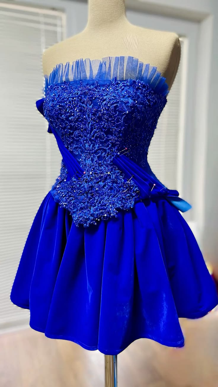 Cute A Line Strapless Royal Blue Chiffon With Beading Matric Mini Graduation Hoco Dresses Short Senior Homecoming Outfits RB3653