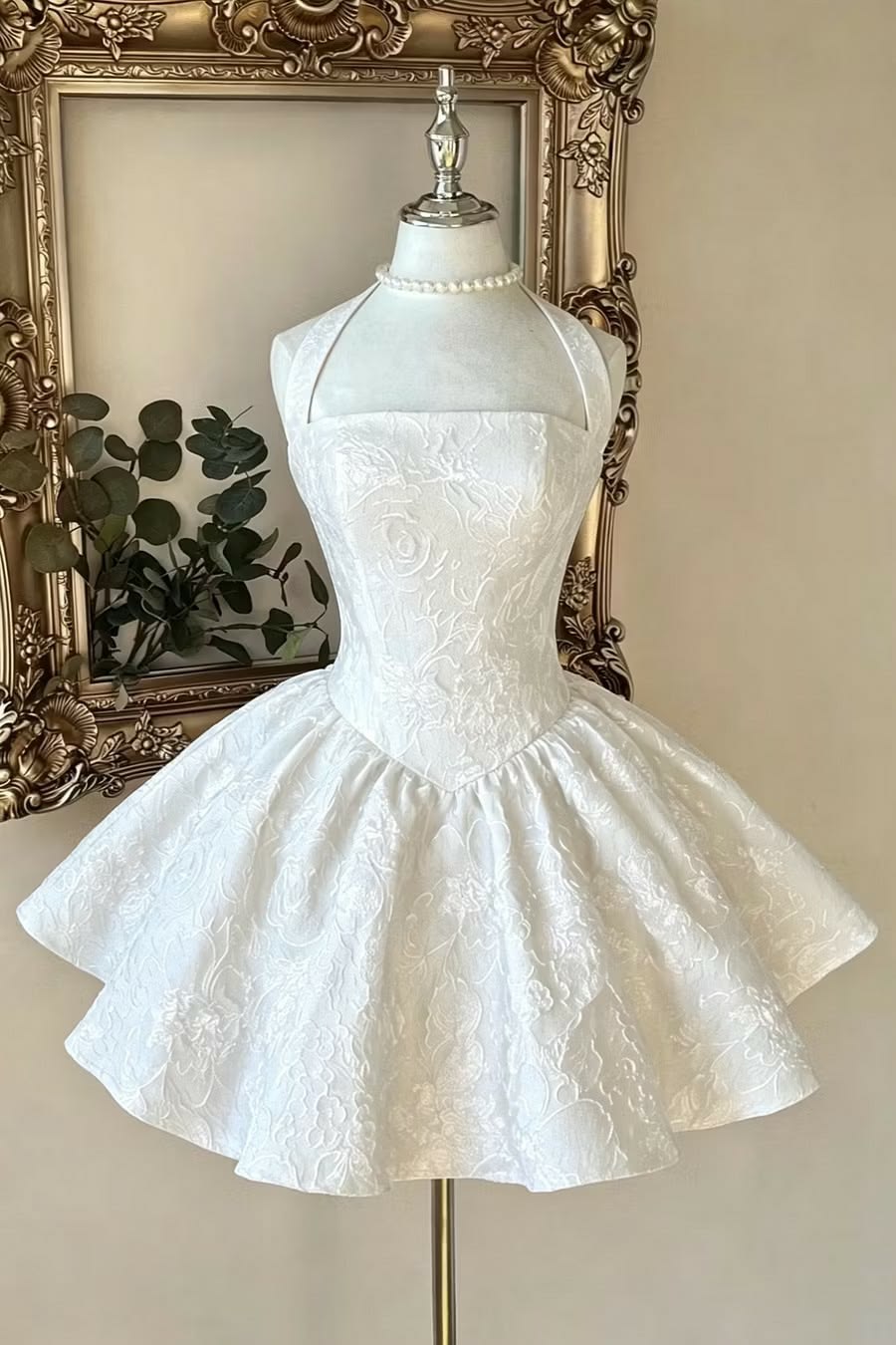 Sweet 16 dress Hoco dress Ball Gown Halter White Satin Short Mini Home – RubyFashionDress