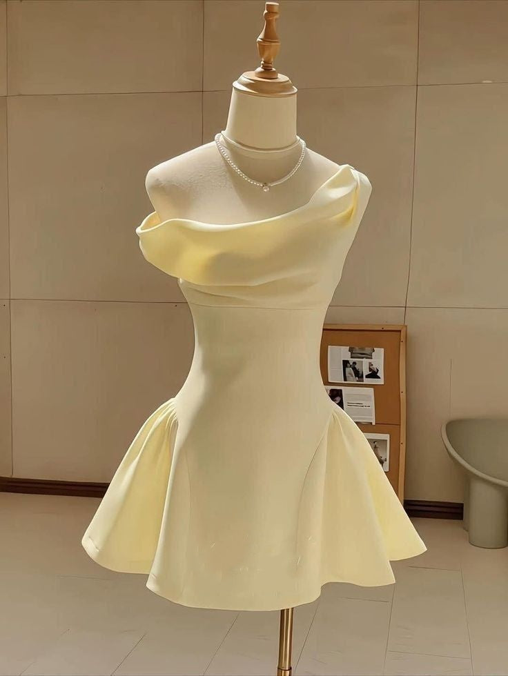 Dreamy Ball Gown One Shoulder Yellow For Barbie Girls Party Dress Short Mini 18th Birthday Dresses Hoco Outfits RB3537