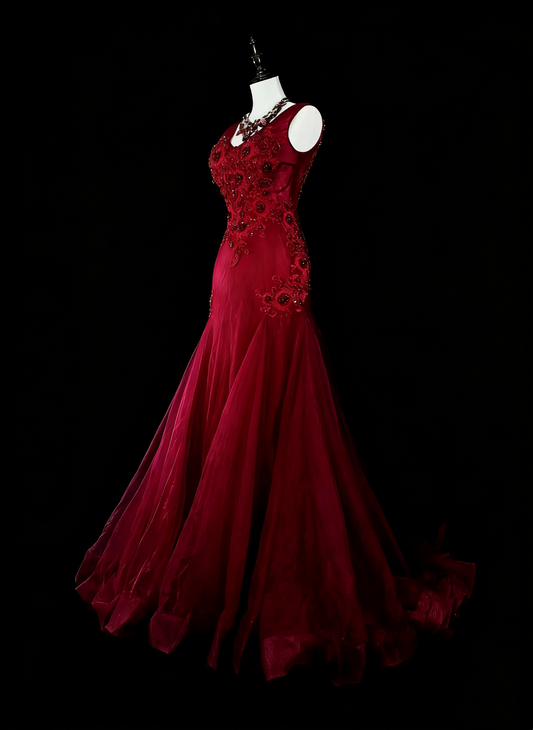 Vintage Prom Dresses Aesthetic 1960s Retro V Neck Mermaid Burgundy Long Party Dress N2146