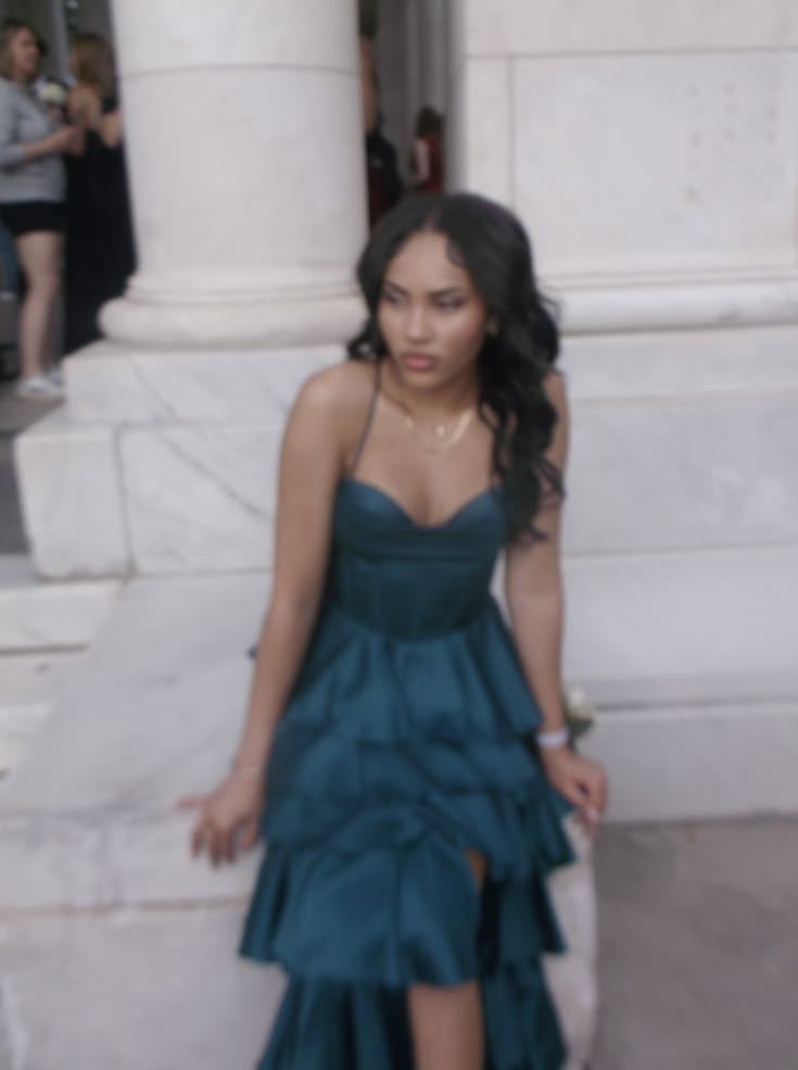 Prom Dress Elegant A line Teal With Tiered Layers Slit Formal Evening Gown for Graduation Party RB9447