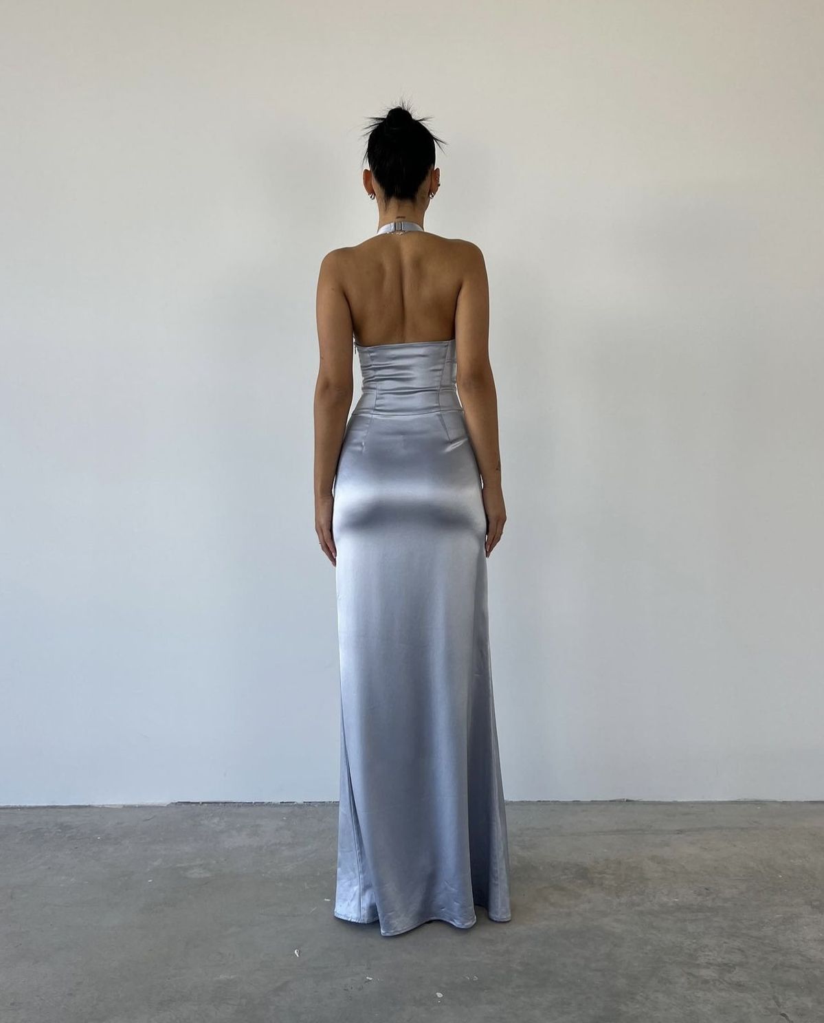Modest Mermaid Halter Light Sky Blue Satin Long Evening Summer Beach Black Tie Prom Dresses Spring Wedding Guest Dress N1394
