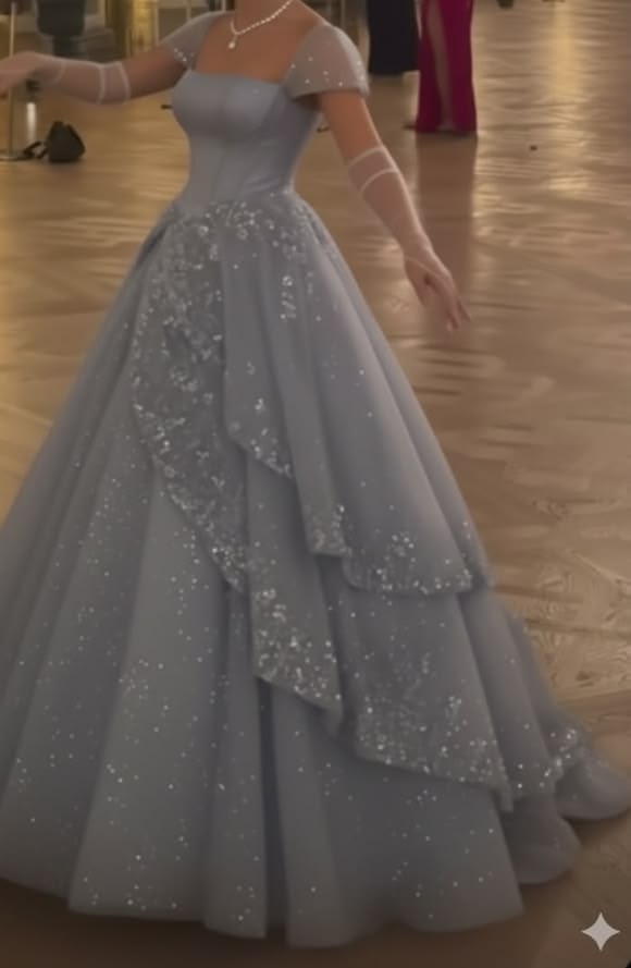 Princess Ball Gown Square Neck Blue Perfection-Formal Gown Goals With Beading Long Prom Dress Evening Party Formal Outfits RB6700