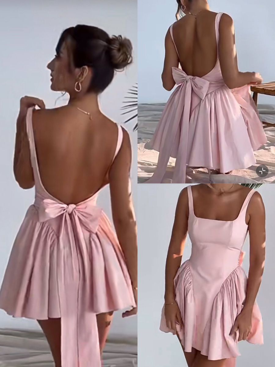 Flirty Short Homecoming Dresses A line Square Neck Pink Satin Semi Formal Graduation Mini Hoco Outfit RB4624