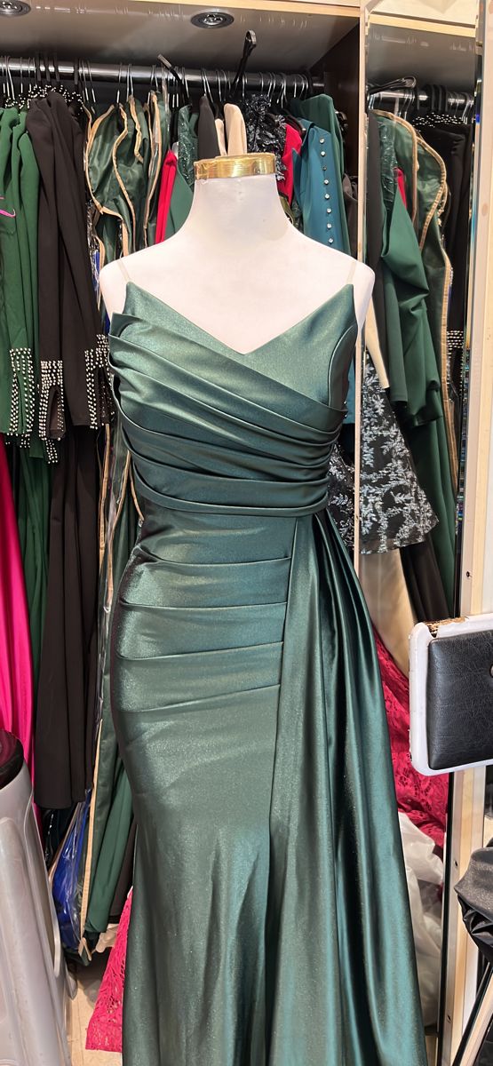 Beautiful Mermaid Sweetheart Dark Green Satin Maxi Long Party Prom Dresses Evening Dress AB281