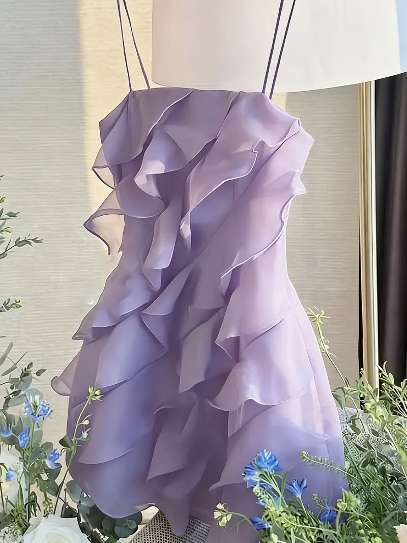 Cute A Line Birthday Dress Spaghetti Straps Lilac Chiffon Homecoming Dress Short Party Outfits RB8194