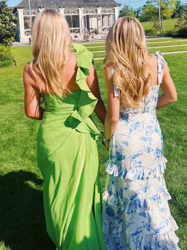 Attractive Sexy A-Line Long Spaghetti Straps Blue Floral Prom Dress AB376