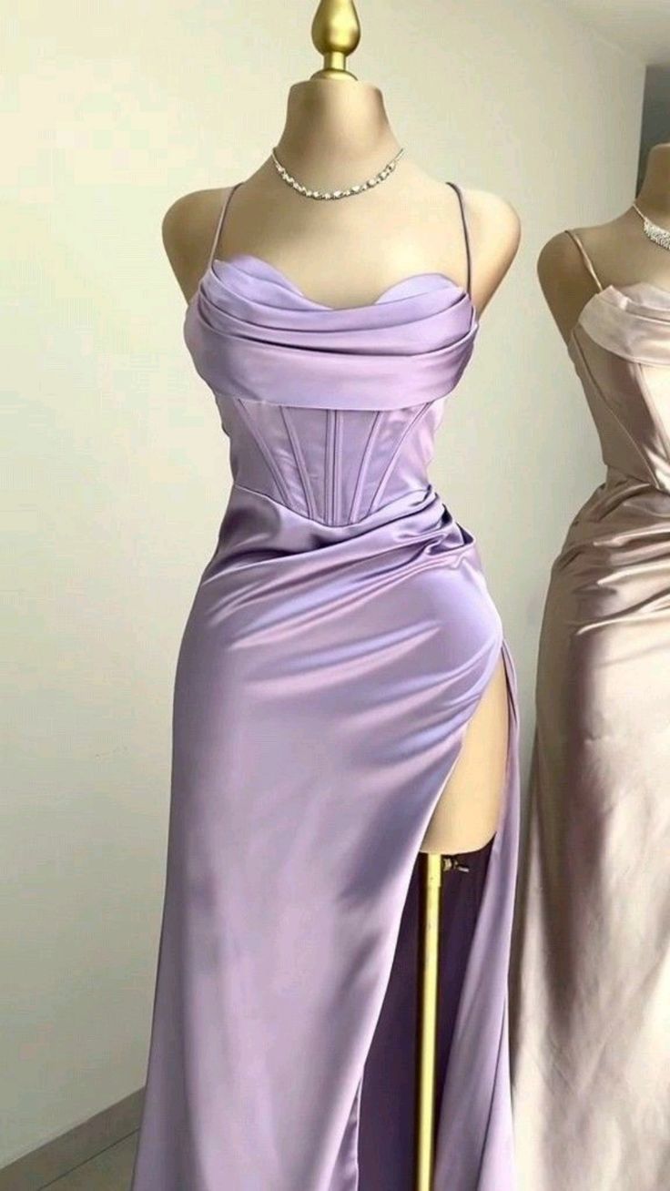 Simple Spaghetti Straps Slit Mermaid Satin Long Prom Dress With Side Slit N1862