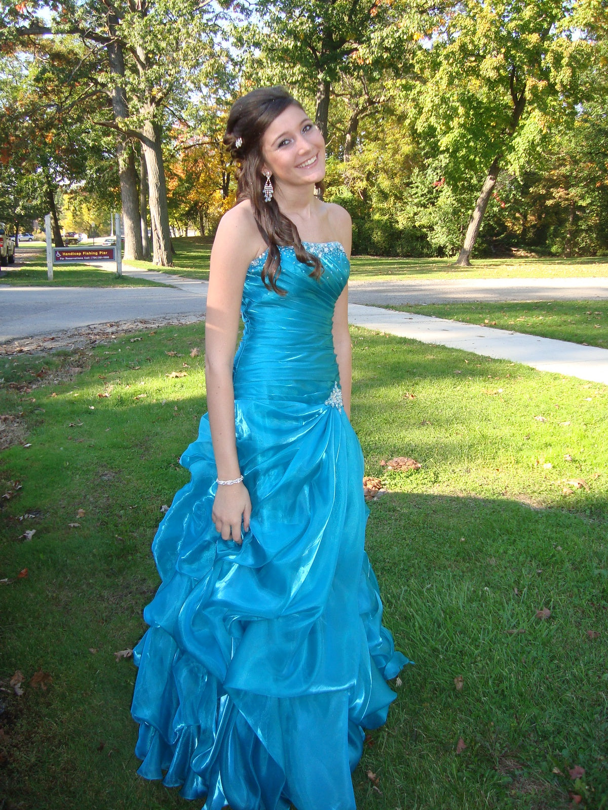 Vintage Ball Gowns Strapless Blue Organza Long Prom Dresses For Women N4153