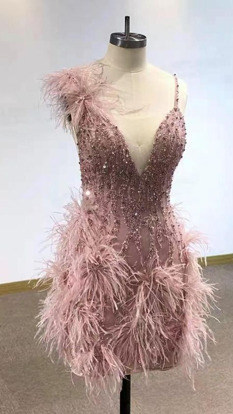 Elegant Sheath Tight Bodycon Spaghetti Straps With Feathers Short Inspo Hoco Dress Ideas Homecoming Dresses RB4134