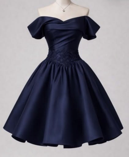 Cute Ball Gown Off The Shoulder Navy Blue Homecoming Dresses Knee Length Grad Hoco Outfits RB4633